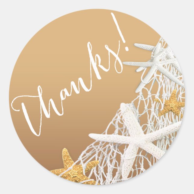 Starfish Netting Beach Wedding Thank You | sand Classic Round Sticker (Front)