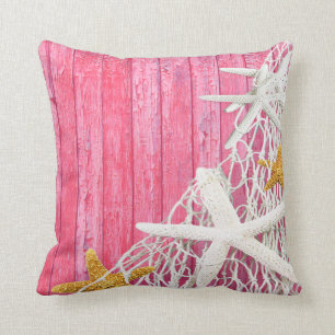 Starfish Netting Beach Wood   pink Cushion