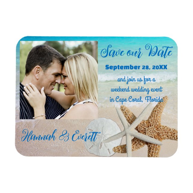 Starfish Ocean Beach Photo Magnetic Save the Date Magnet (Horizontal)