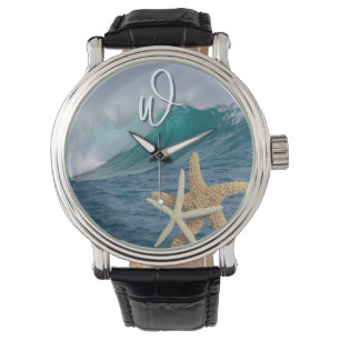 Starfish Ocean Wave Single Initial Wristwatch 