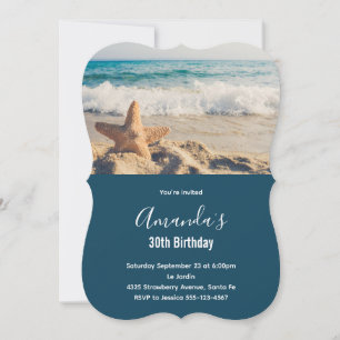 Starfish on a Sandy Beach Photograph Birthday Invitation