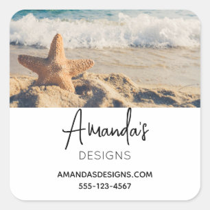 Starfish on a Sandy Beach Photograph Business Square Sticker