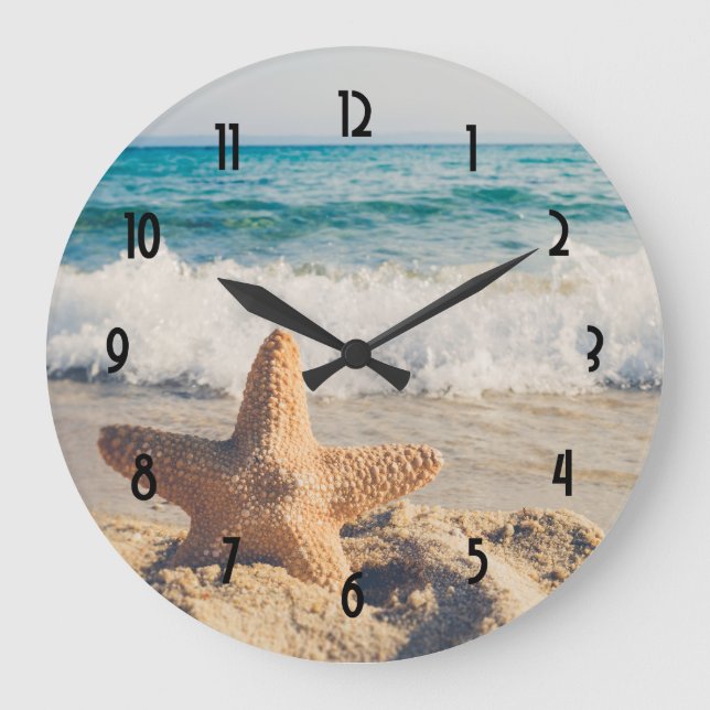 Starfish on a Sandy Beach Photograph Large Clock (Front)