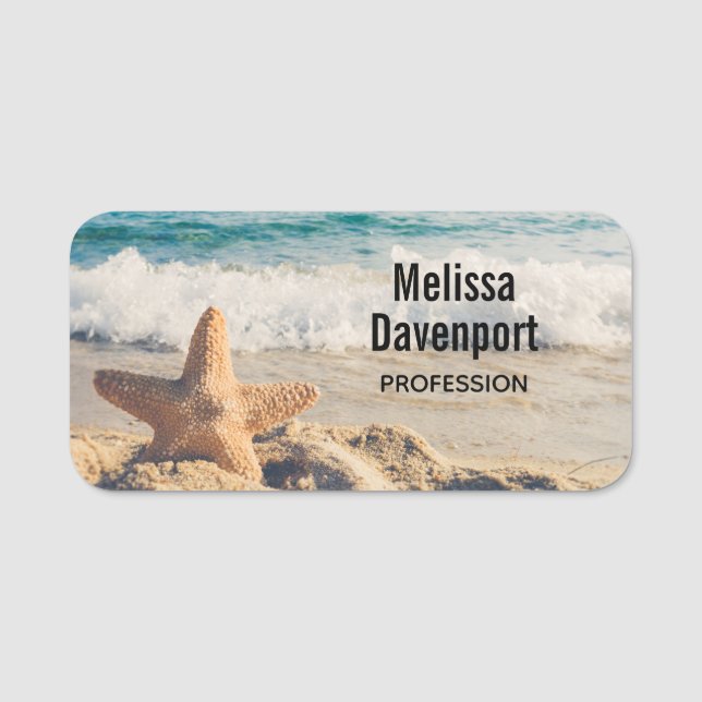 Starfish on a Sandy Beach Photograph Name Tag (Front)