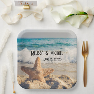 Starfish on a Sandy Beach Photograph Paper Plate