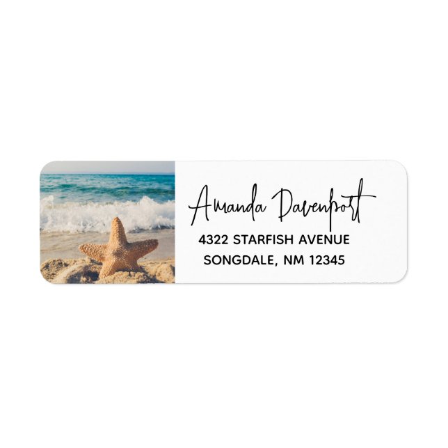 Starfish on a Sandy Beach Photograph Return Address Label (Front)