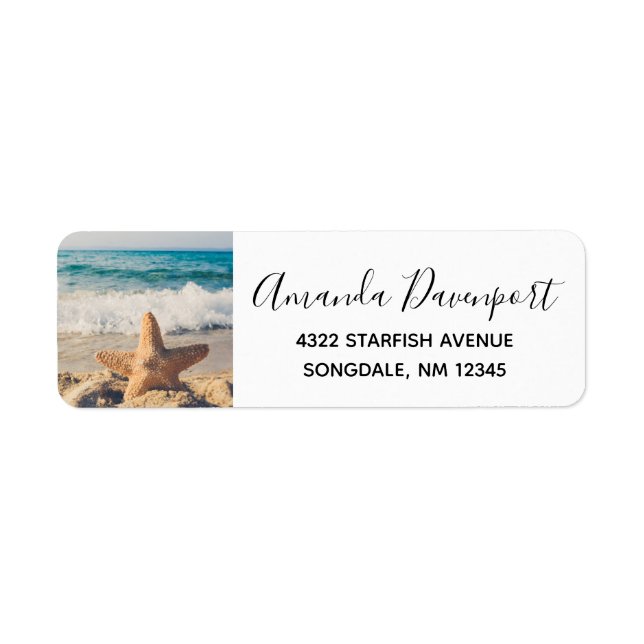Starfish on a Sandy Beach Photograph Return Address Label (Front)
