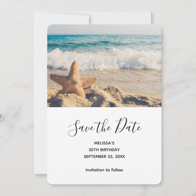 Starfish on a Sandy Beach Photograph Save The Date (Front)