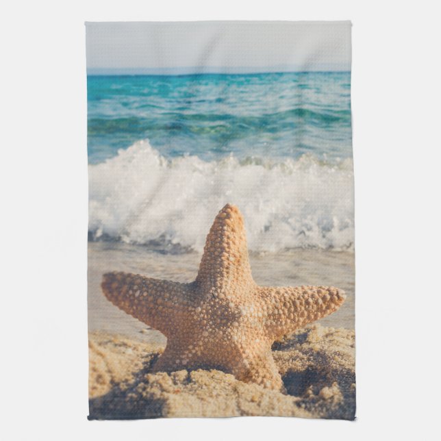 Starfish on a Sandy Beach Photograph Tea Towel (Vertical)