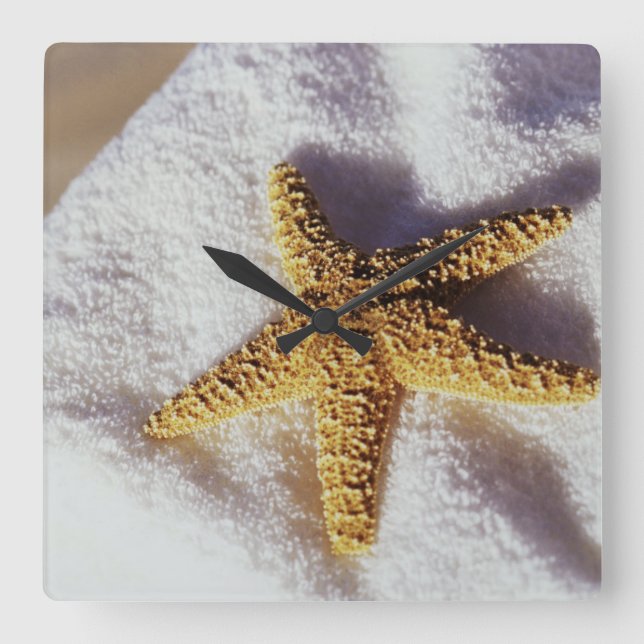 Starfish On A Towel Square Wall Clock (Front)