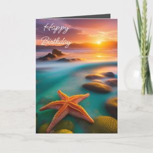 Starfish on beach at Dawn Birthday Holiday Card