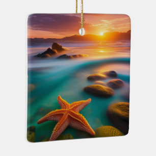Starfish on beach at Dawn Ceramic Ornament