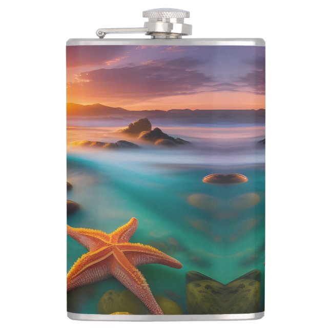 Starfish on beach at Dawn  Hip Flask (Front)