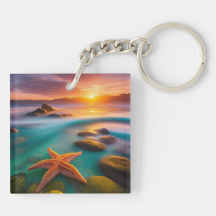 Starfish on beach at Dawn  Key Ring