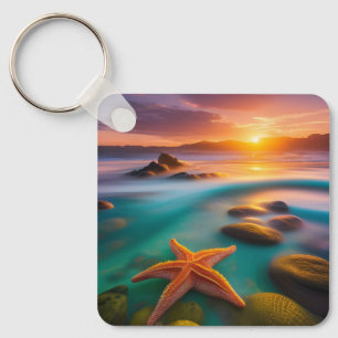 Starfish on beach at Dawn  Key Ring
