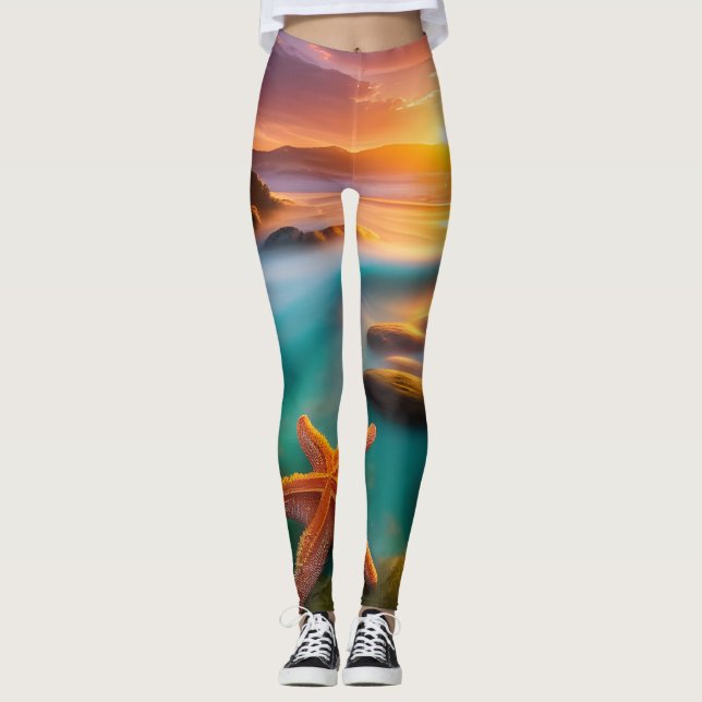 Starfish on beach at Dawn   Leggings (Front)