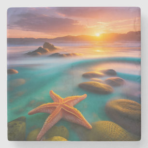 Starfish on beach at Dawn Stone Coaster