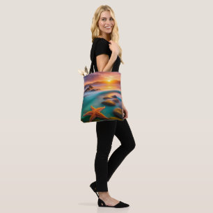 Starfish on beach at Dawn Tote Bag