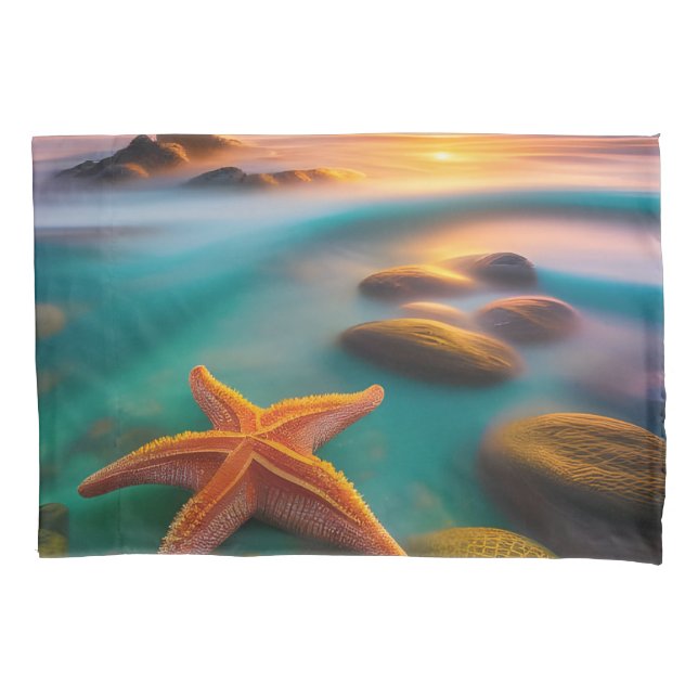 Starfish on Beach at Sunrise  Pillowcase (Front)