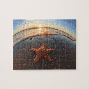 Starfish on Beach at Sunset Jigsaw Puzzle