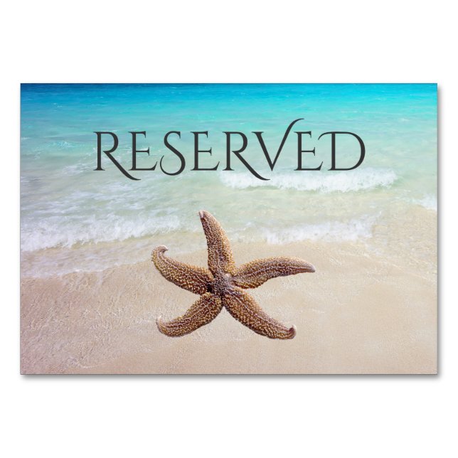 Starfish on Beach Reserved Seating Card (Front)