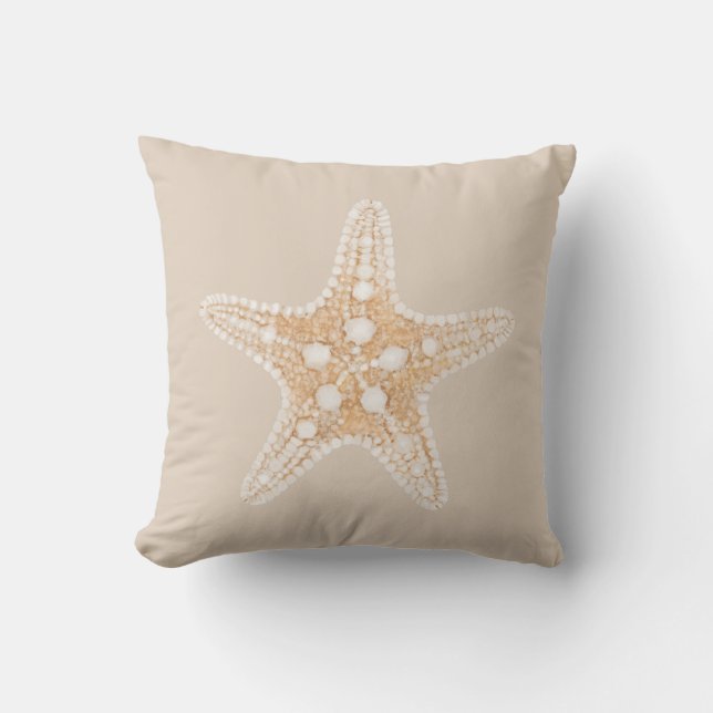 Starfish on beige pastel light brown cushion (Front)