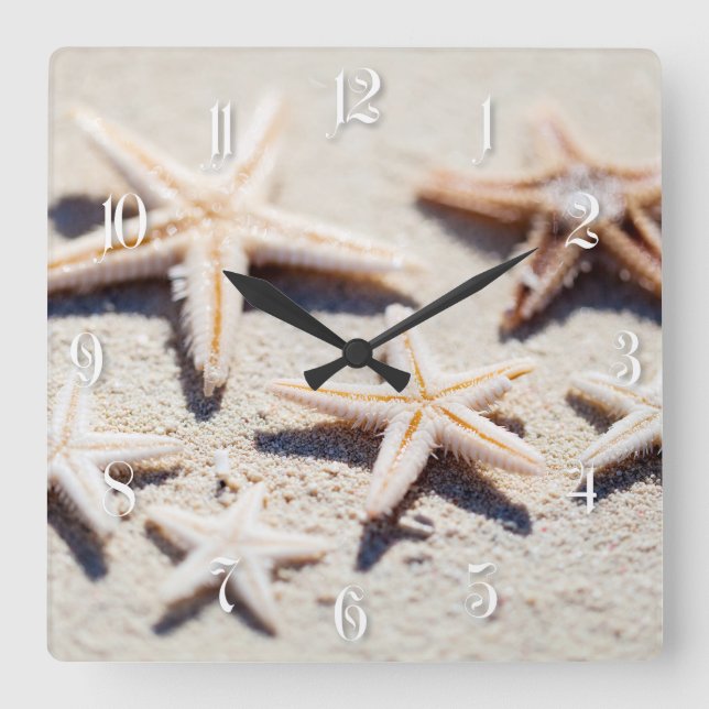 Starfish on sand square wall clock (Front)