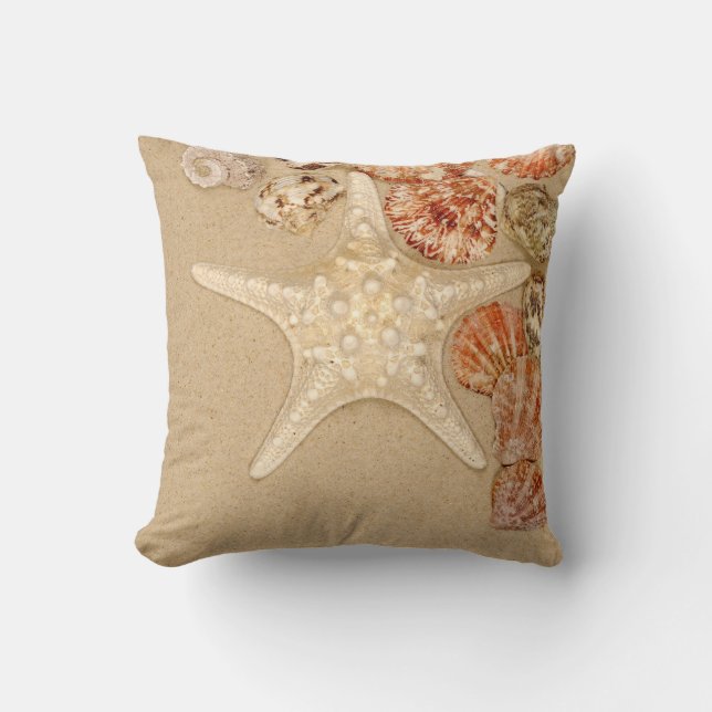 Starfish on Sand Throw Pillow (Front)