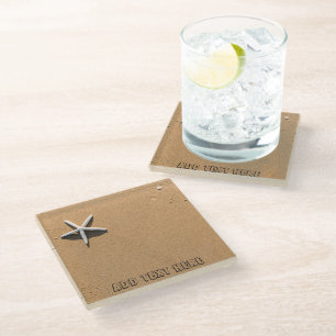 Starfish on Sandy Beach Glass Coaster