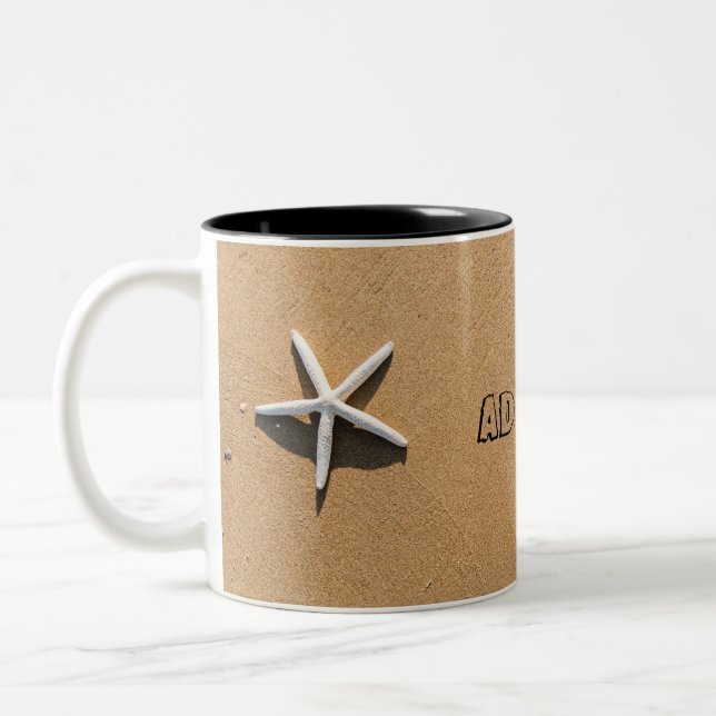 Starfish on Sandy Beach Two-Tone Coffee Mug (Left)