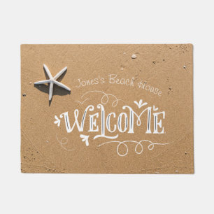 Starfish on Tan Sand Beach House Family Welcome Doormat