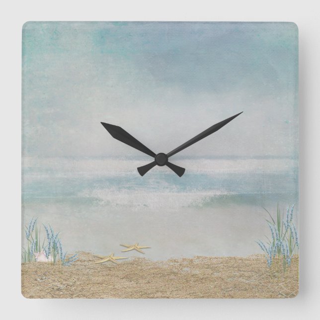 Starfish on the Beach Square Wall Clock (Front)