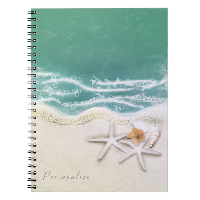 Starfish on the Beach Teal Sea Water Elegant Notebook (Front)
