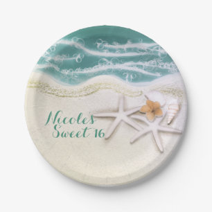 Starfish on the Beach Teal Sea Water Ocean Party Paper Plate