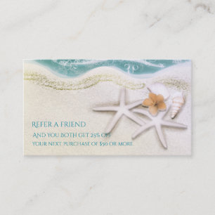 Starfish on the Beach Teal Sea Water Refer Friend Referral Card
