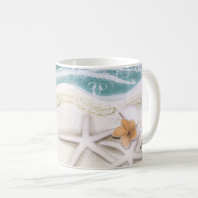 Starfish on the Beach Teal Sea Water Tropical Coffee Mug (Front Right)