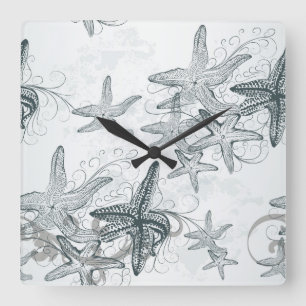 Starfish On The Sea Pattern Square Wall Clock