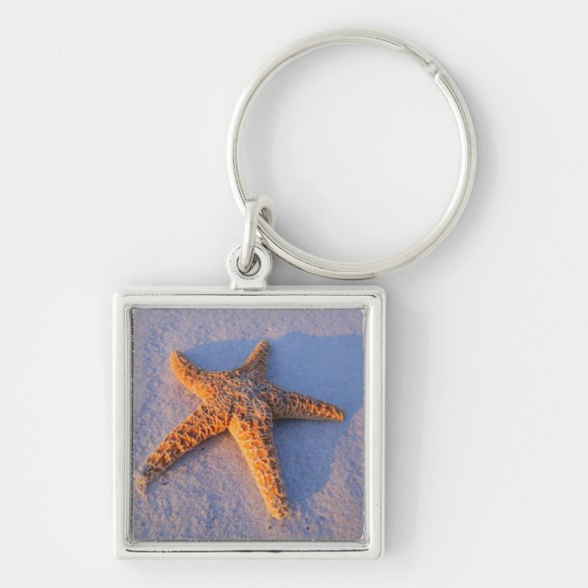 Starfish On White Sand Key Ring (Front)