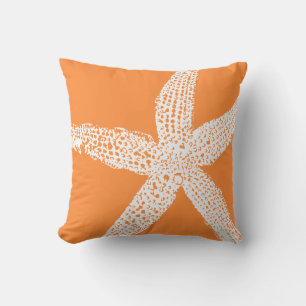 Starfish Orange White Coastal Tropical Art Beach Cushion