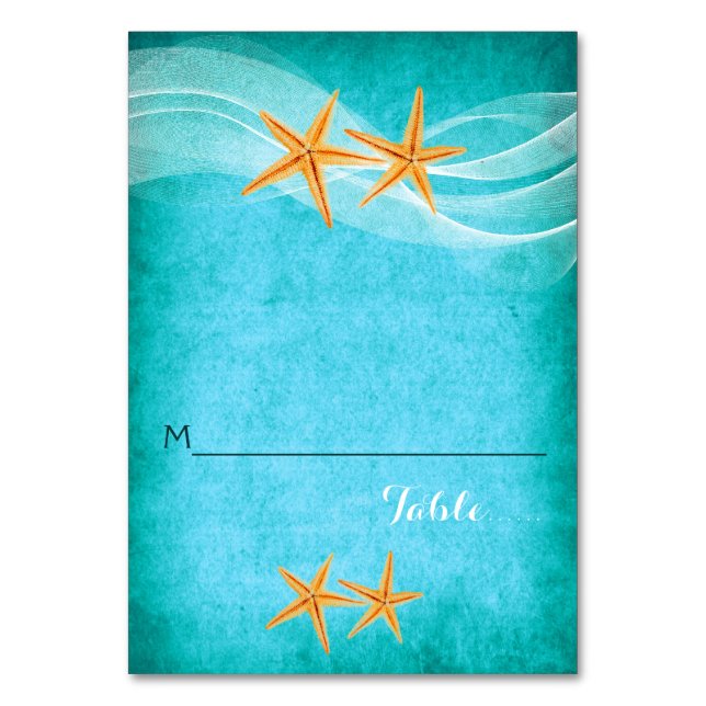 Starfish pair and veil beach wedding place card (Front)