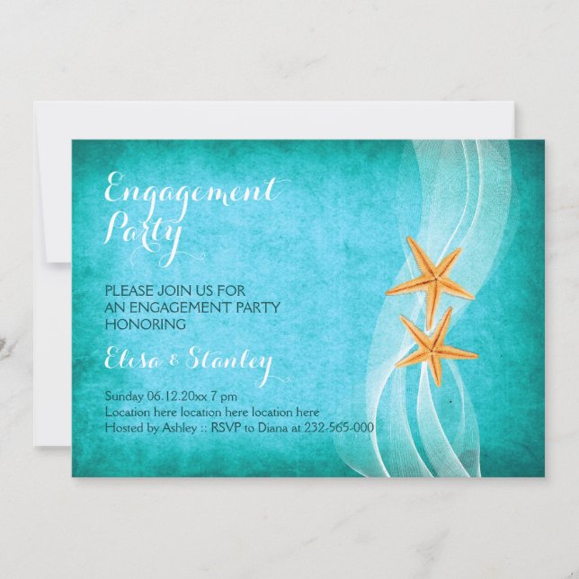 Starfish pair beach wedding engagement party invitation (Front)