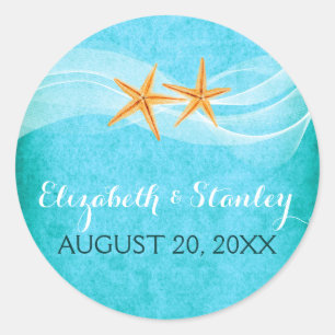 Starfish pair beach wedding Save the Date Classic Round Sticker