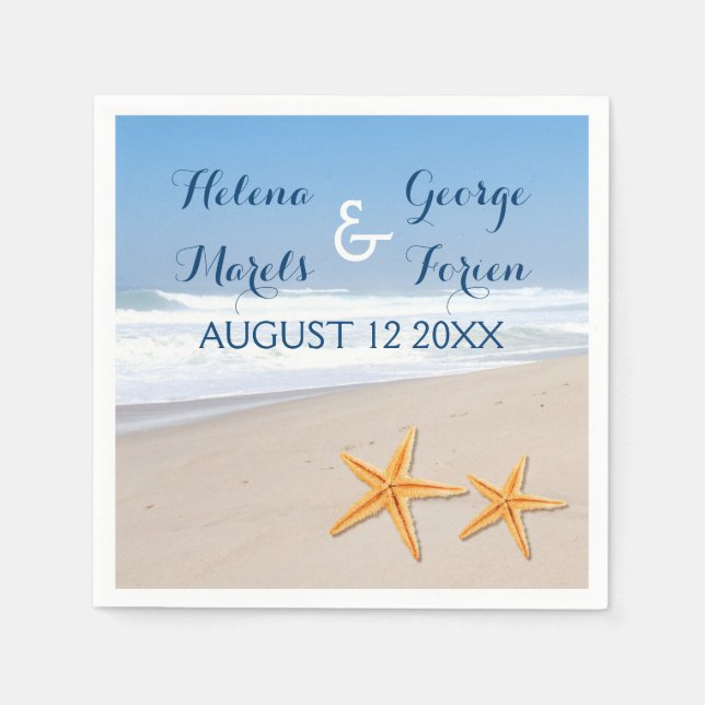Starfish pair destination summer beach wedding napkin (Front)