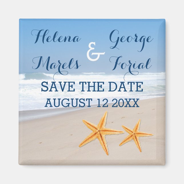 Starfish pair modern beach wedding Save the Date Magnet (Front)
