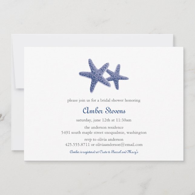Starfish Pair Shower/Party Invitation (Front)