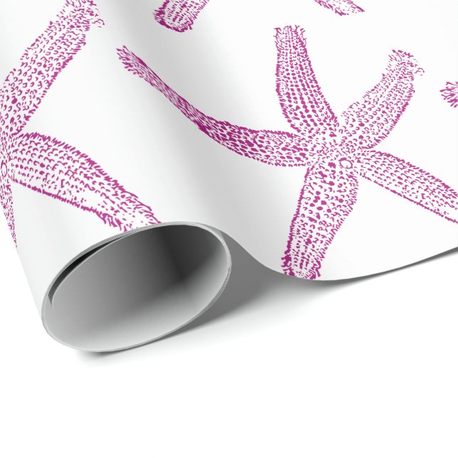 Starfish Pattern Beach Coastal Purple Pink Trendy Wrapping Paper (Roll Corner)