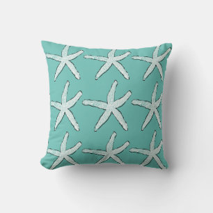Starfish Pattern Beach Coastal Teal Blue Christmas Cushion