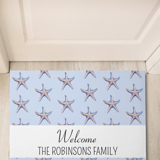 Starfish Pattern Beach House Custom Family Name Doormat (Creator Uploaded)