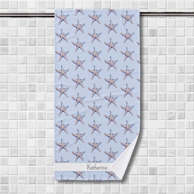 Starfish Pattern Beach House Custom Name Bath Towel (Creator Uploaded)