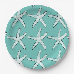 Starfish Pattern Beach Teal Baby Showers Birthdays Paper Plate